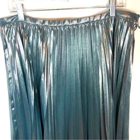 LAUREN RALPH LAUREN Ice Blue Aqua Pleated Metallic Chiffon Skirt - Picture 3 of 9